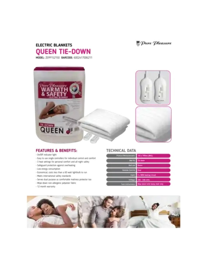 Pure Pleasures Queen Tie-Down Electric Blanket