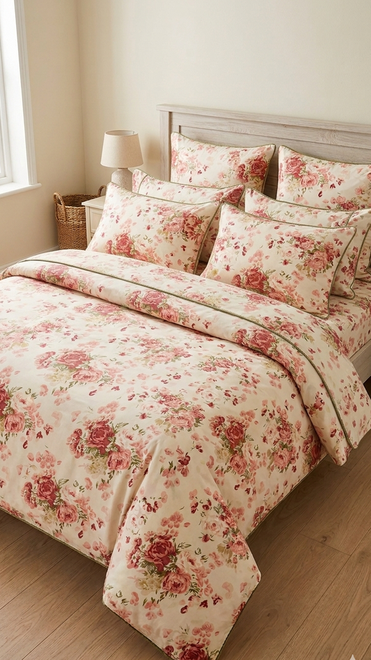 Duvet Cover Set 8 piece Floral Emerald Linen
