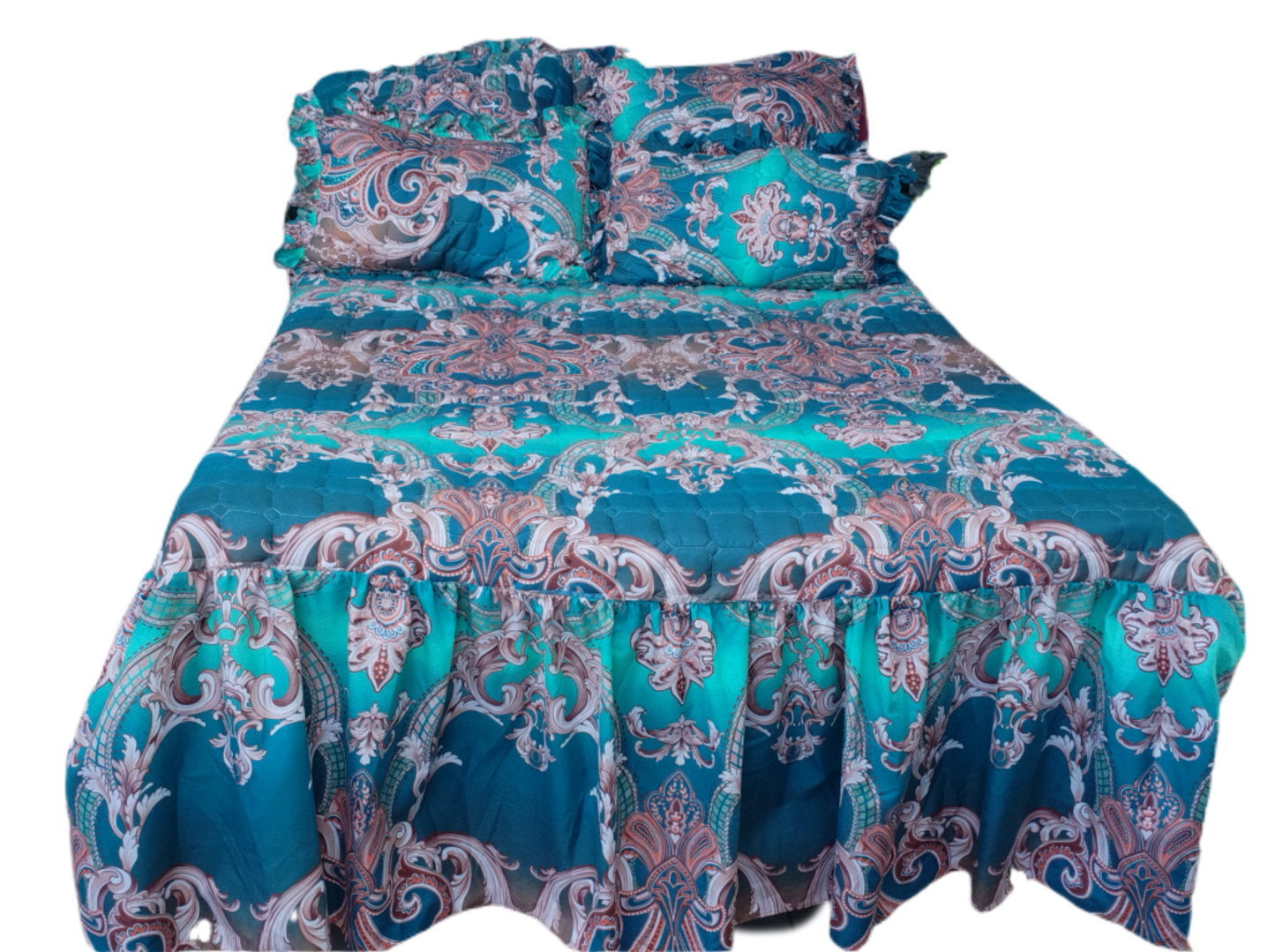 5pc Quilted Bed Spread Frilled