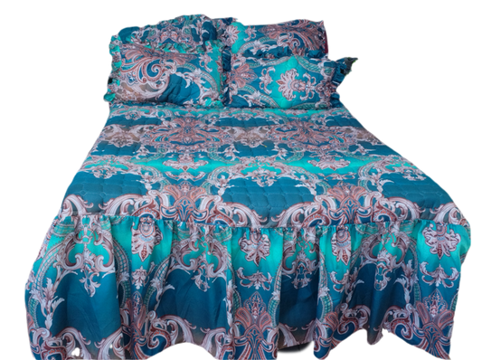 5pc Quilted Bed Spread Frilled