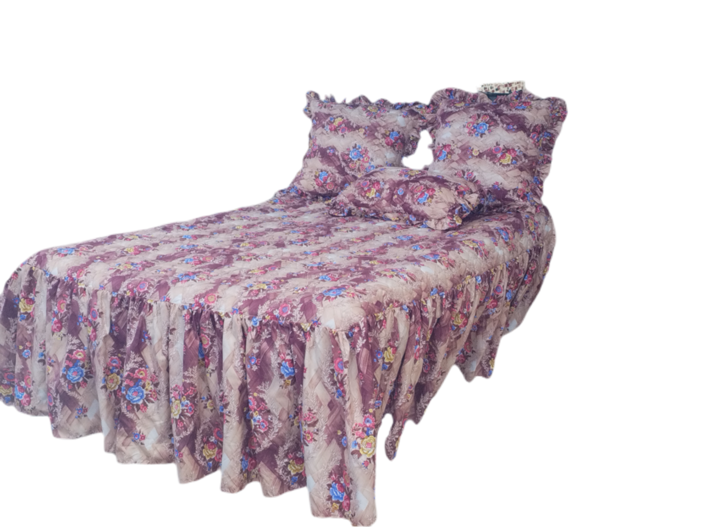 5pc Quilted Bed Spread Frilled