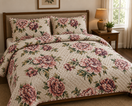 Quilted Comforters Plain & Florals Emerald Linen