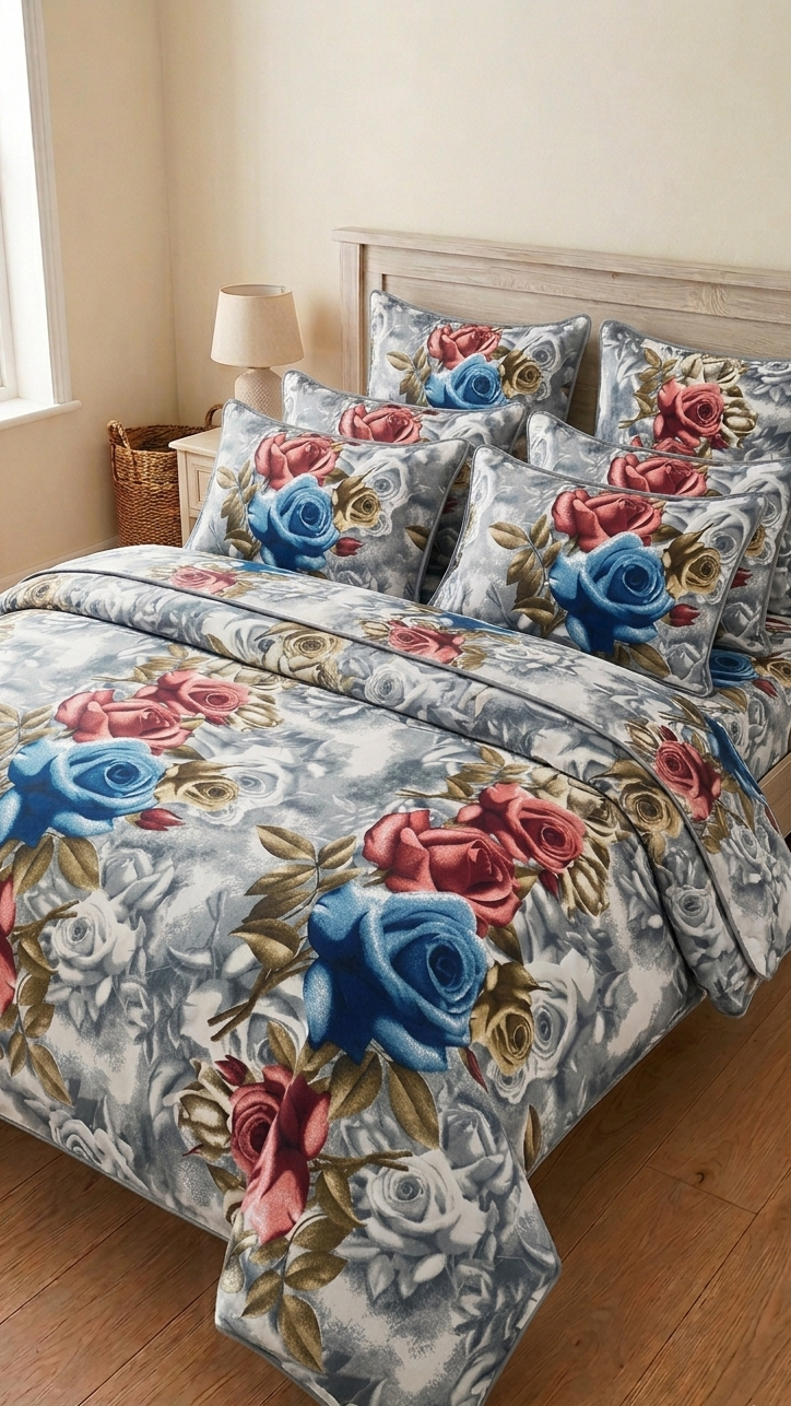 Duvet Cover Set 8 piece Floral Emerald Linen