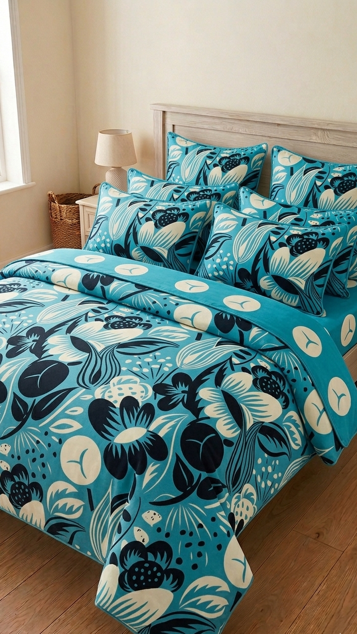 Duvet Cover Set 8 piece Floral Emerald Linen