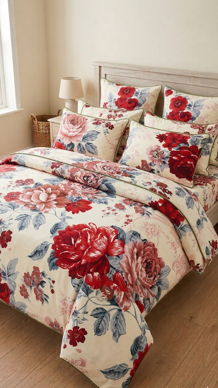 Duvet Cover Set 8 piece Floral Emerald Linen