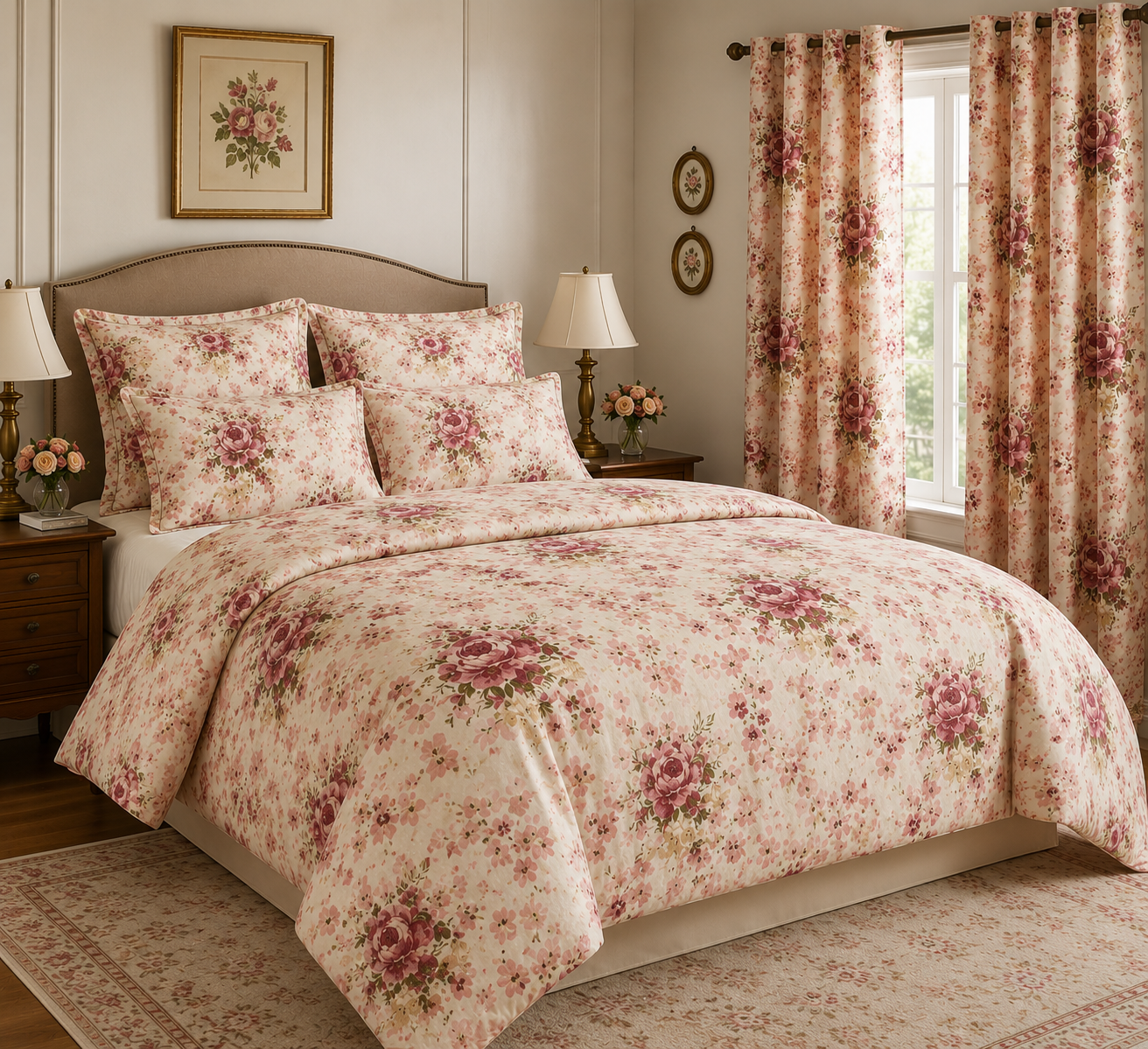 7Pc Duvet Cover Set with Matching Curtain Emerald Linen
