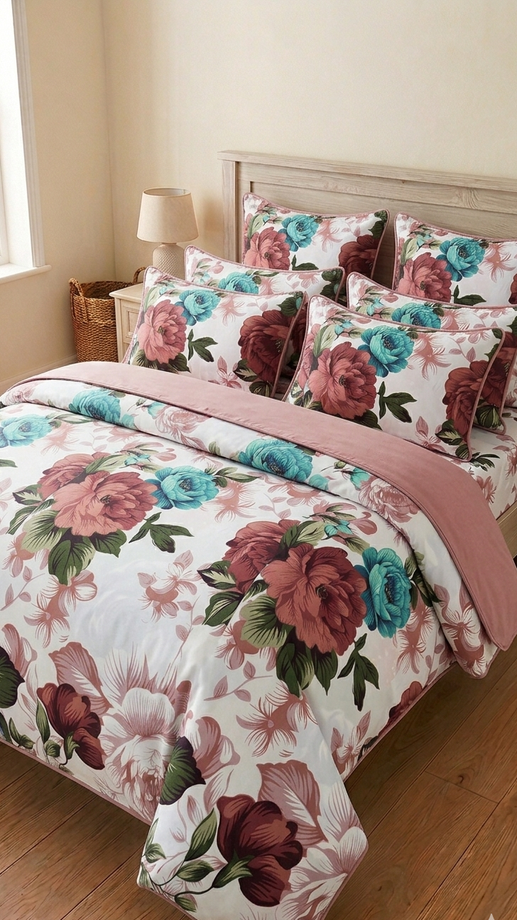 Duvet Cover Set 8 piece Floral Emerald Linen